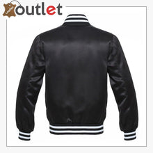 Load image into Gallery viewer, Black Bomber Style Leather Varsity Jacket - Leather Outlet
