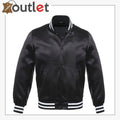Black Bomber Style Leather Varsity Jacket - Leather Outlet