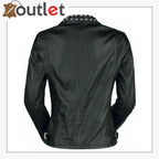 Black Classic Rounded Silver Studded Zip Leather Jacket