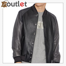 Load image into Gallery viewer, Black Leather Varsity Jacket - Leather Outlet
