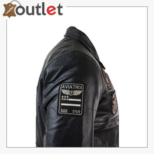 Load image into Gallery viewer, Black Mens Real Leather Bomber Badge Air Force Pilot Flying Jacket
