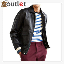 Load image into Gallery viewer, Black Shirt Style Leather Bomber Jacket - Leather Outlet
