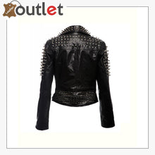 Load image into Gallery viewer, Black Spikes Studded Punk Leather Jacket - Leather Outlet
