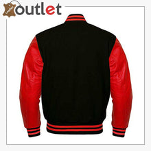Load image into Gallery viewer, Black Wool &amp; Red Leather Sleeves jacket
