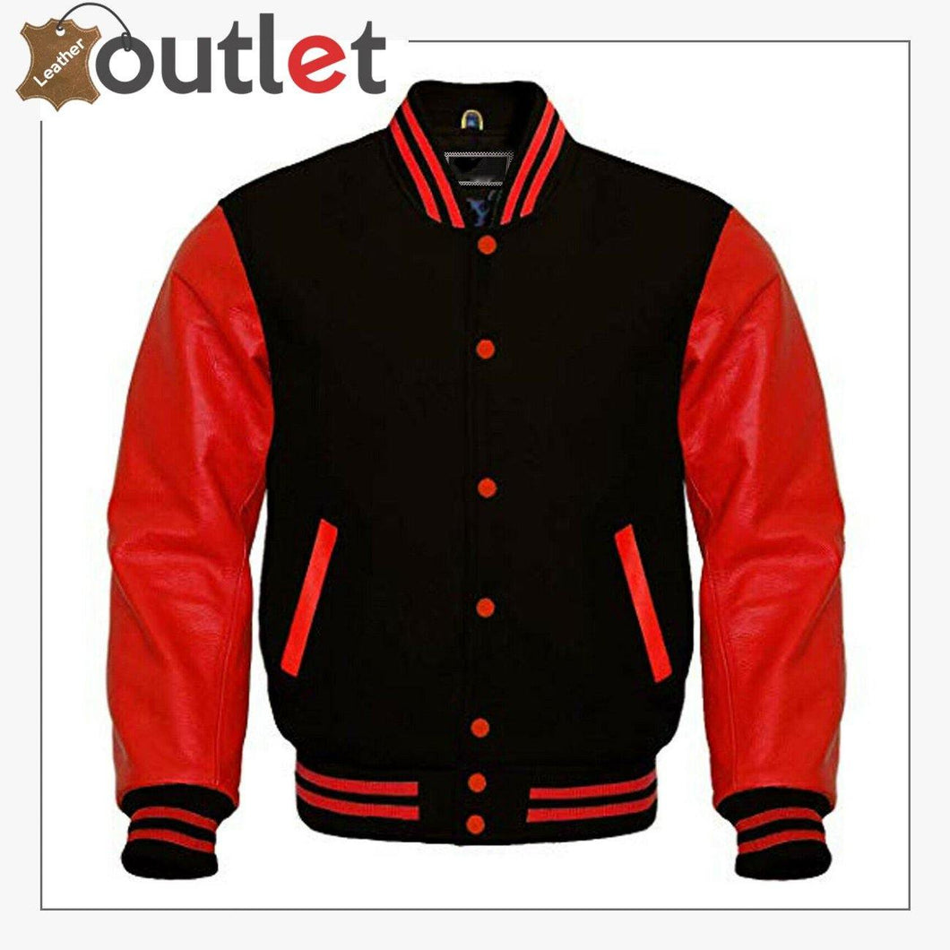 Black Wool & Red Leather Sleeves jacket