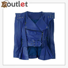 Load image into Gallery viewer, Blue Cropped Leather Peplum Biker Jacket
