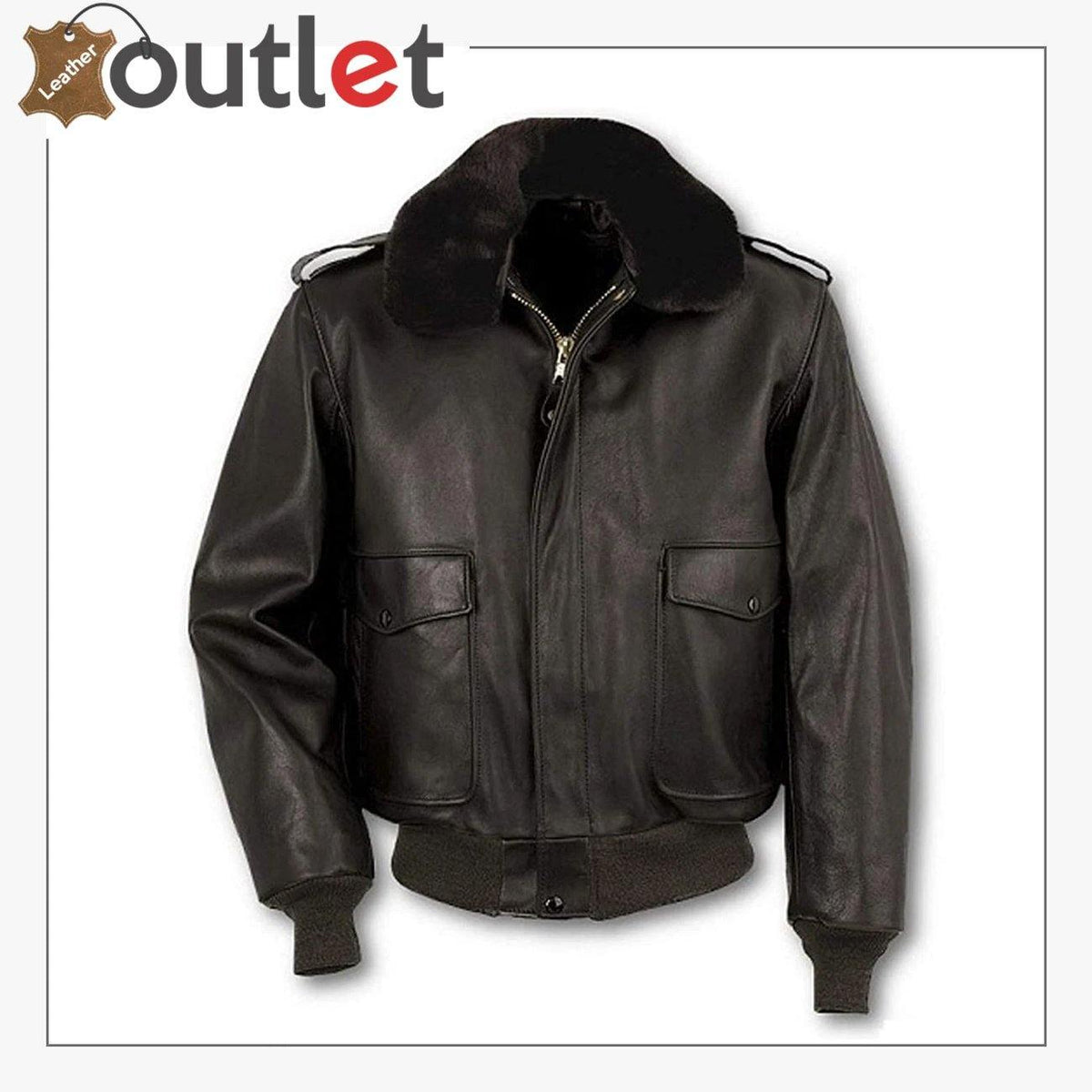 Bomber lambskin leather jacket in black, front view with knit collar
