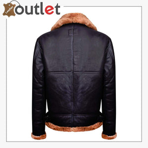 Brown B3 Real Shearling Sheepskin Leather Bomber Flying Jacket