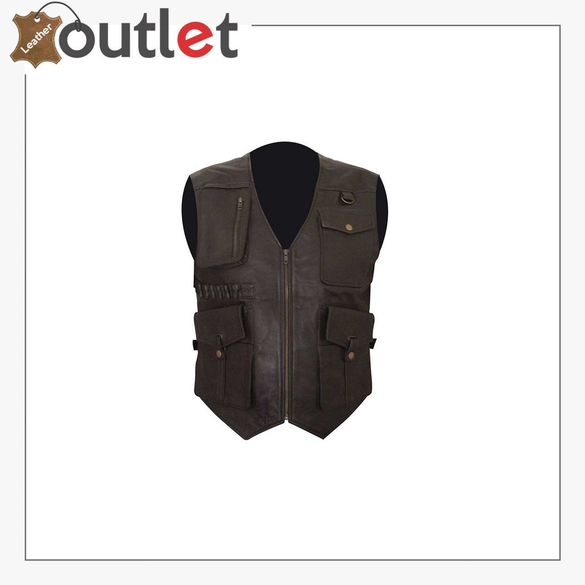 Cowboy brown classic leather vest, front view