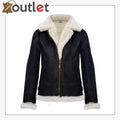 Brown Cream RAF Aviator B3 Womens Hooded Sheepskin Leather Jacket - Leather Outlet