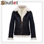 Brown Cream RAF Aviator B3 Womens Hooded Sheepskin Leather Jacket - Leather Outlet