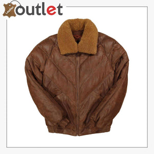 Brown Mens Leather V Bomber Jacket