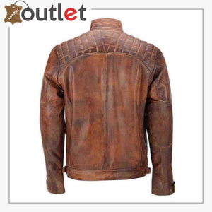 Cafe Racer Distressed Motorcycle Real Leather Jacket - Leather Outlet