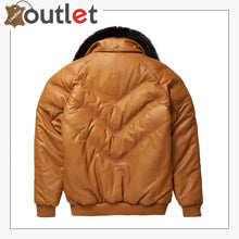 Load image into Gallery viewer, Camel Leather Mens Quality V Bomber jacket

