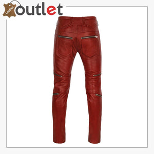 Cherry Red Zipper Leather Pants