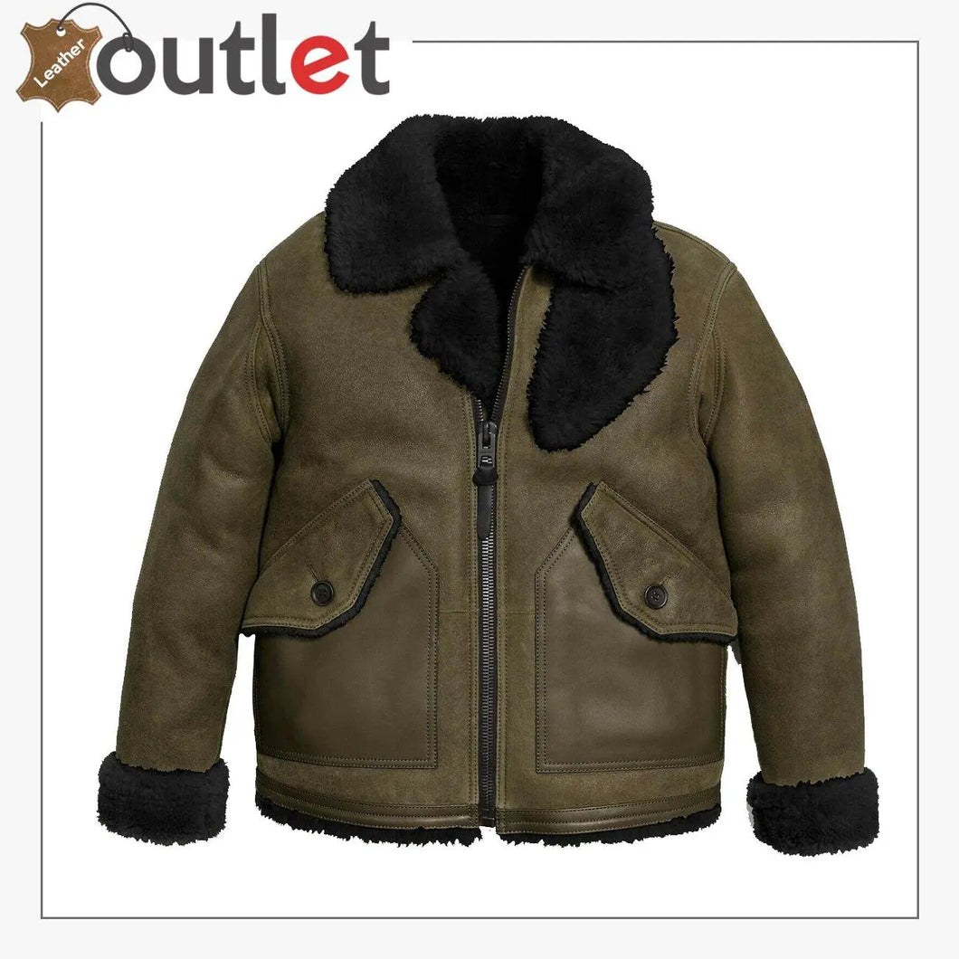 Shearling Sheepskin Leather Bomber Jacket - Leather Outlet
