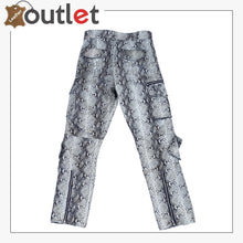 Load image into Gallery viewer, Crazy Black and white Real Cowhide snake print leather cargo spiked pants Leather Outlet
