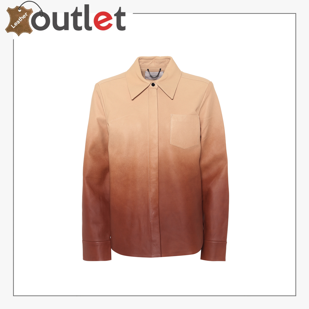 Degrade leather shirt for women with graded ombre dye from light to dark