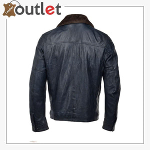 Detachable Collar Bomber Style Leather Jacket
