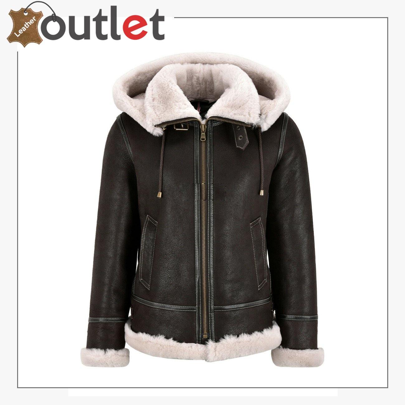 Detachable Hood Ladies B3 Bomber Classic WW2 Sheepskin Jacket - Leather Outlet