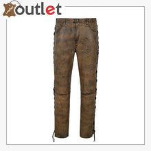 Load image into Gallery viewer, Brown Dirty Motorcycle Men&#39;s Biker Leather Trouser
