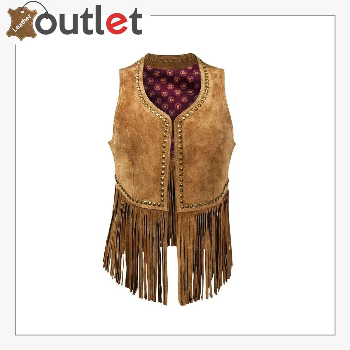 Western womens brown real leather vest with pointed yokes and snap front