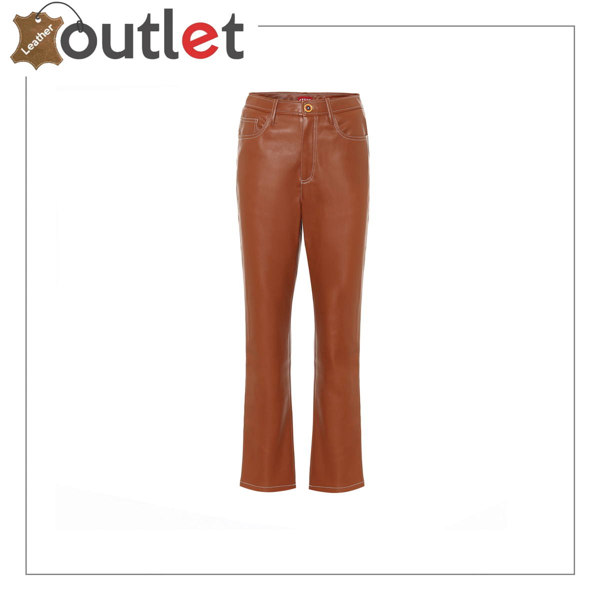 High waist faux leather pants in black, front view