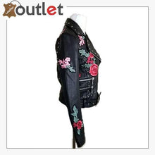 Load image into Gallery viewer, Embellished Silver Studded Embroidered Leather Jacket
