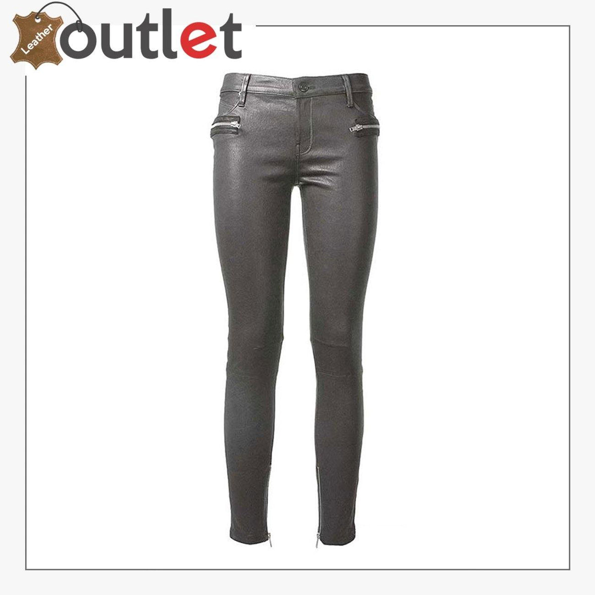 Freedom womens slim fit black motorbike leather pants, front view
