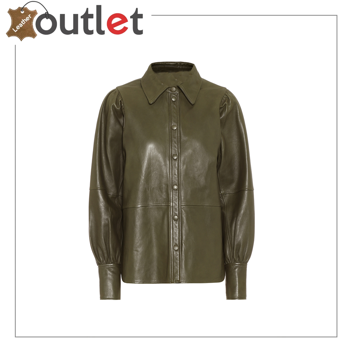 Ladies long sleeve black leather shirt with plain button front