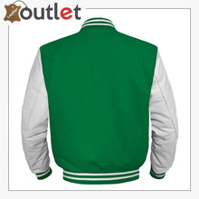 Load image into Gallery viewer, GREEN Wool &amp; White Leather Varsity Jacket For Women
