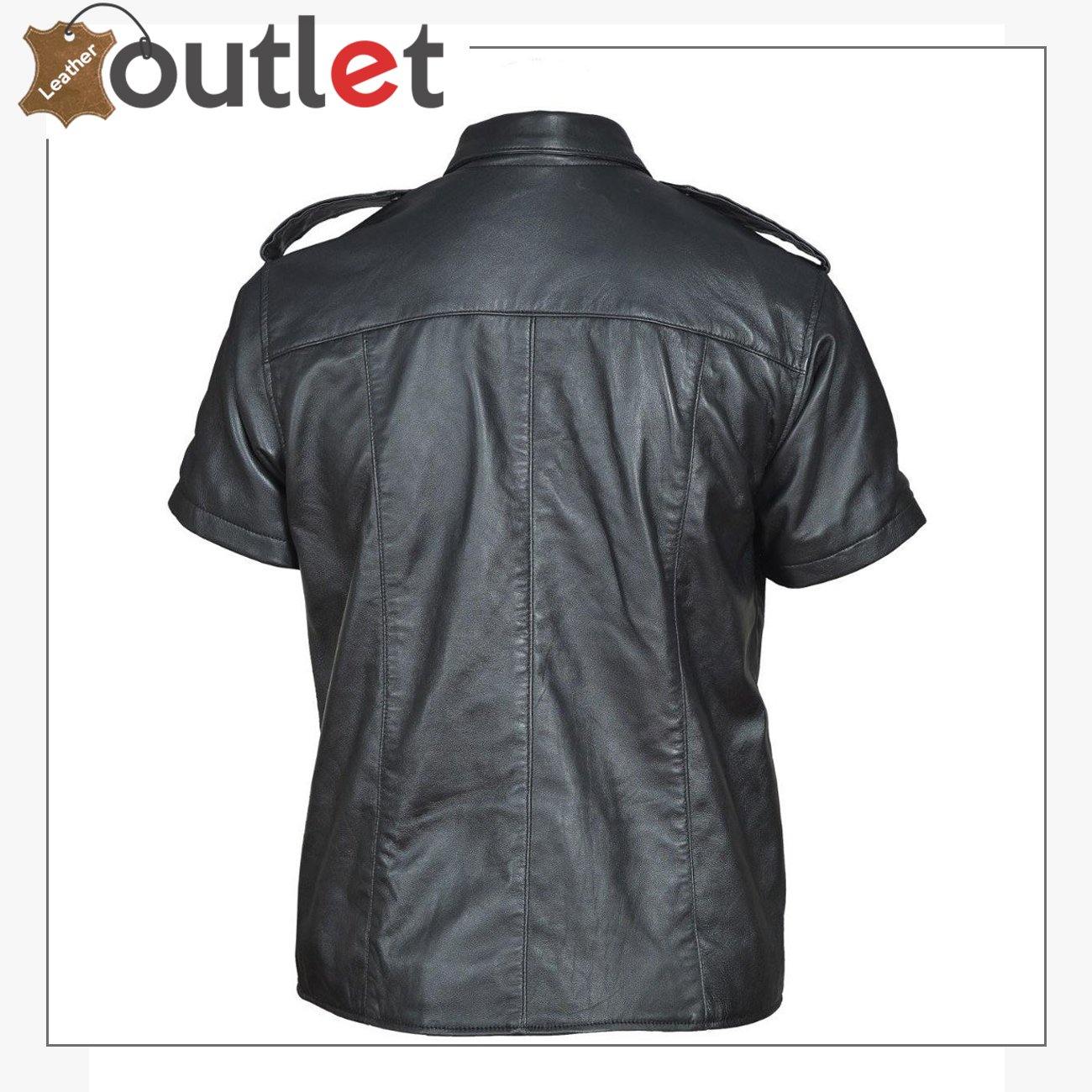 Genuine Leather Sheep Leather Men Gay Police Bluf Shirt