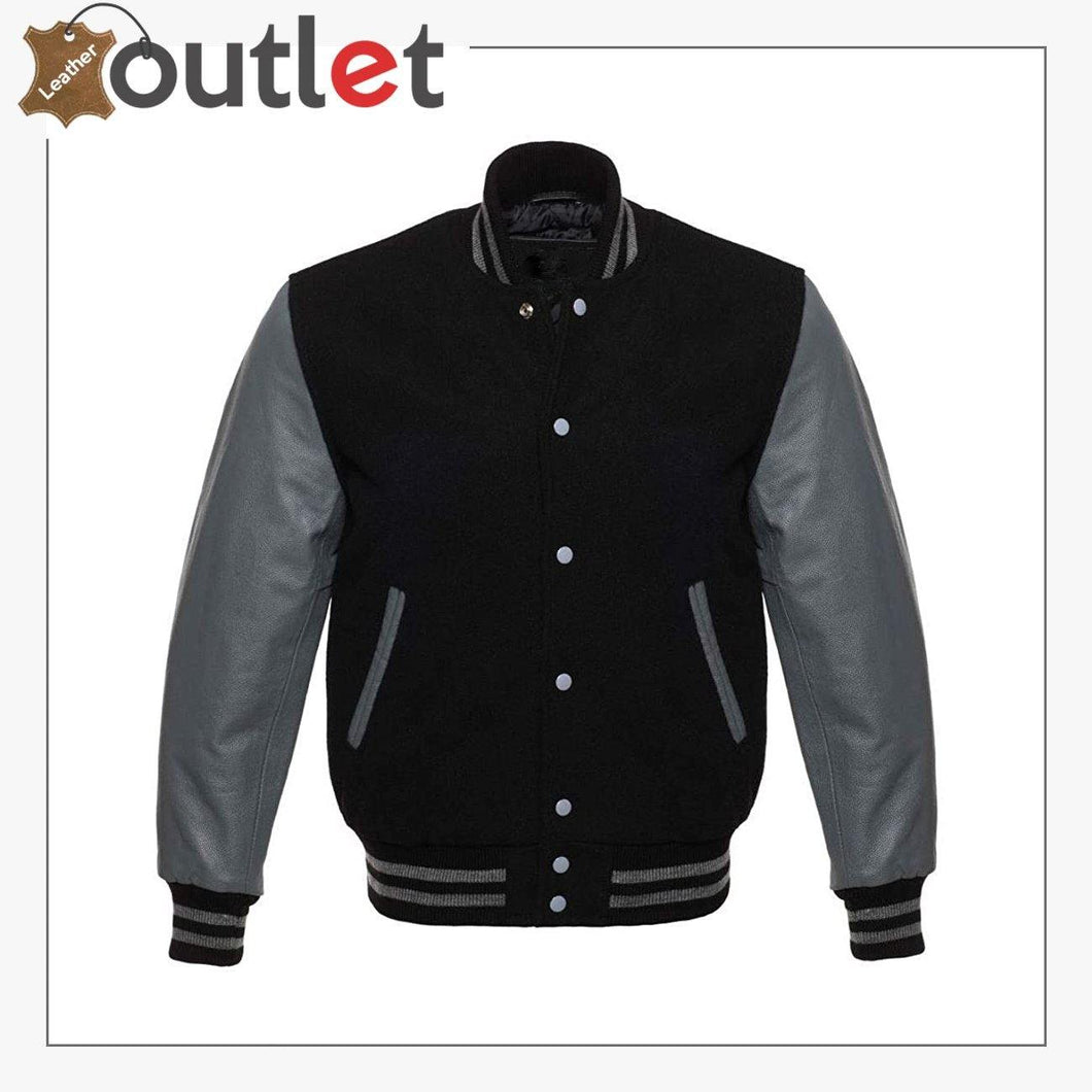 Genuine Leather Varsity Jacket For Men