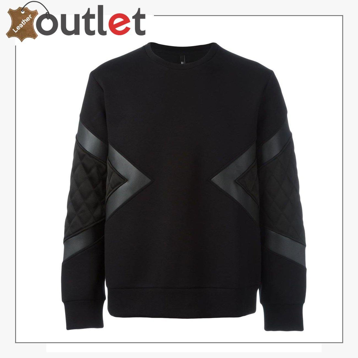 Men's genuine leather and cotton shirt in black, front view with button placket