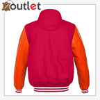 Genuine Orange Leather Varsity Jacket For Women