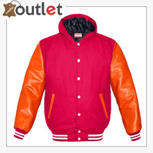 Load image into Gallery viewer, Genuine Orange Leather Varsity Jacket For Women
