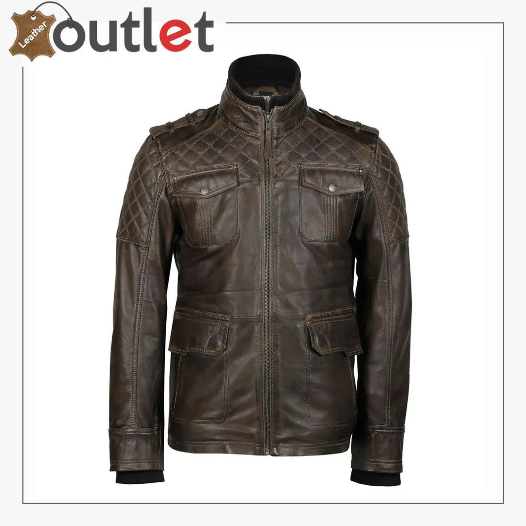 Classic Style Genuine Mens Motorcycle Leather Ridding Jacket - Leather Outlet