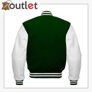 Green Letterman Wool & White Leather Varsity Jacket