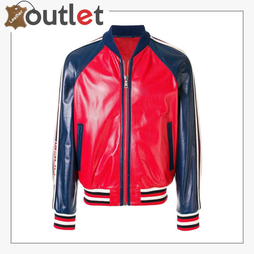 Womens Leather Bomber Jacket with Gucci Logo - Leather Outlet