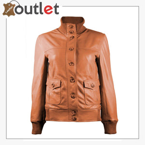 Gusty Grey Bomber Womens Leather Jacket - Leather Outlet