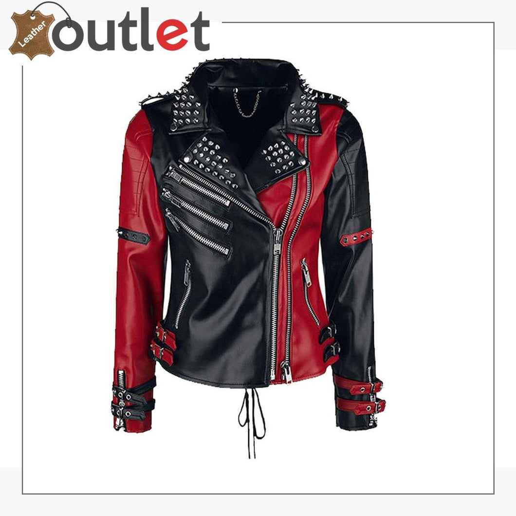 Handmade Mens Black Punk Style Studded Leather Jacket - Leather Outlet