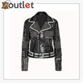 Handmade Women Philip Plein Black Fashion Studded Punk Style Leather Jacket