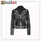 Handmade Women Philip Plein Black Fashion Studded Punk Style Leather Jacket