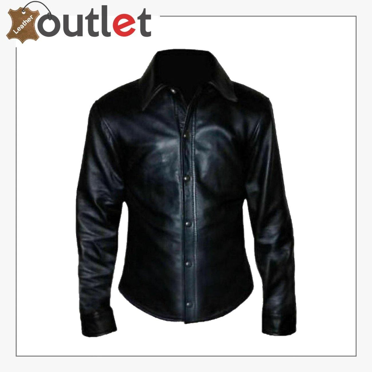 Handmade black sheep leather shirt for men, front view