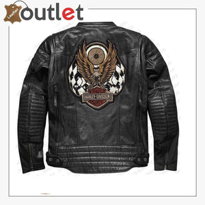Harley Davidson Men Embroidery Eagle Design Natural Leather Jacket