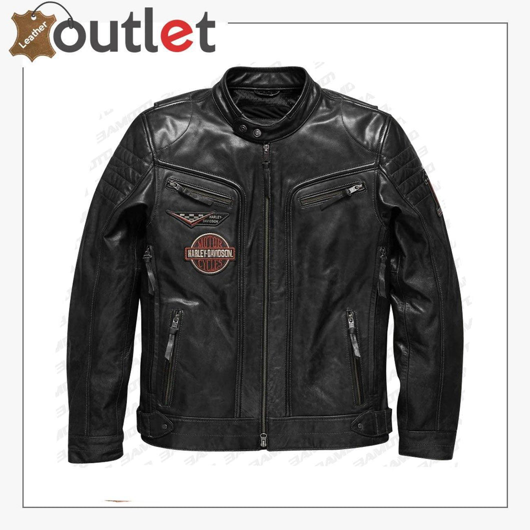 Harley Davidson Men Embroidery Eagle Design Natural Leather Jacket