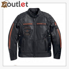 Load image into Gallery viewer, Harley Davidson Mens EXMOOR Reflective Wing Motorcycle Leather Jacket - Leather Outlet
