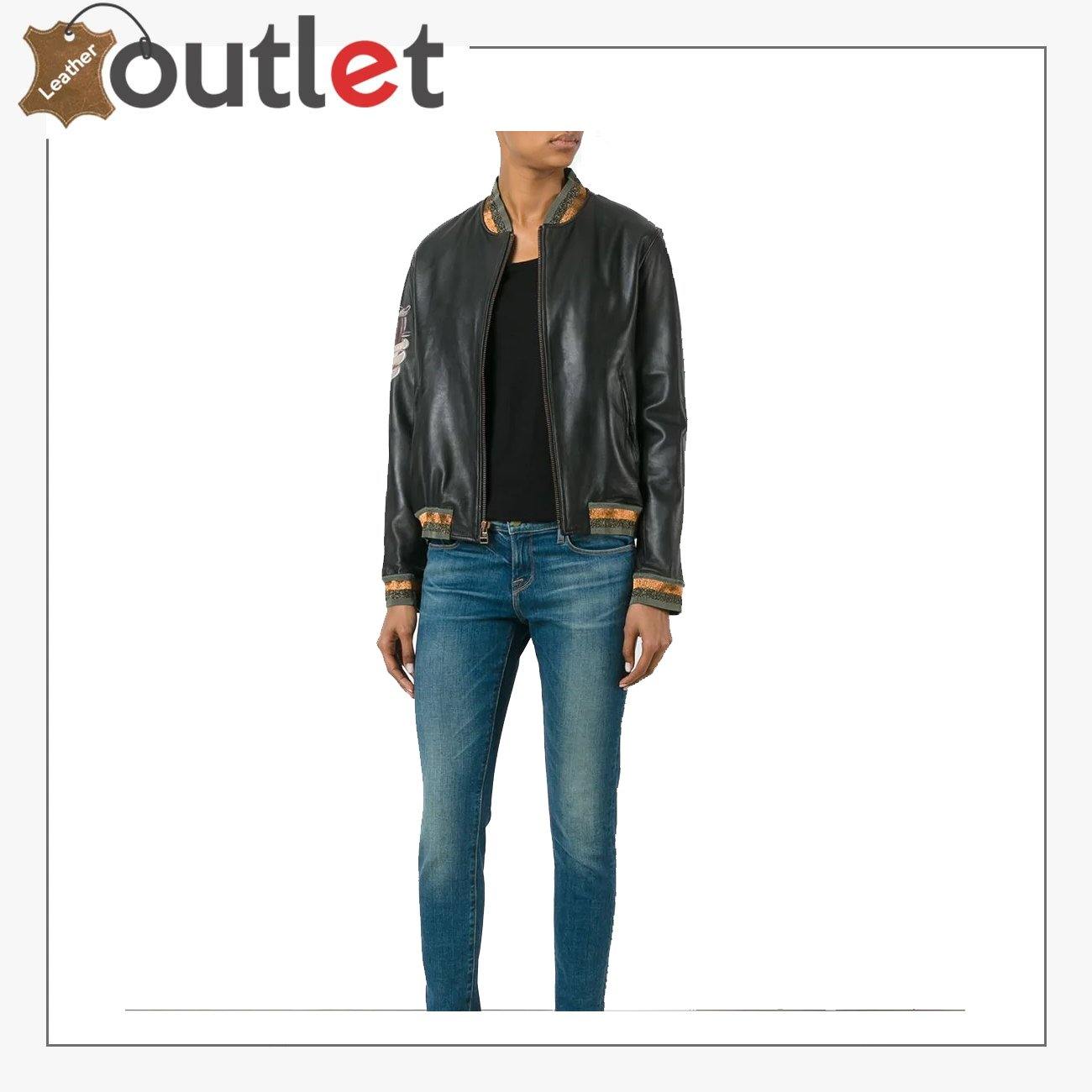 High Quality Black Leather Bomber Jacket