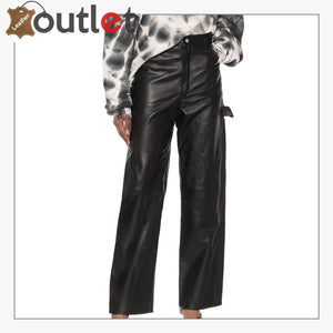 High-rise wide-leg leather jeans Pants