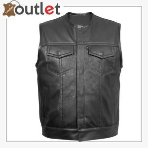 Kent Men’s Leather Vest with Removable Black Hoodie